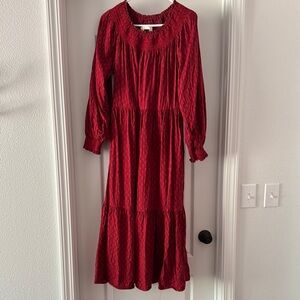 Elegant Red Smocked Dress